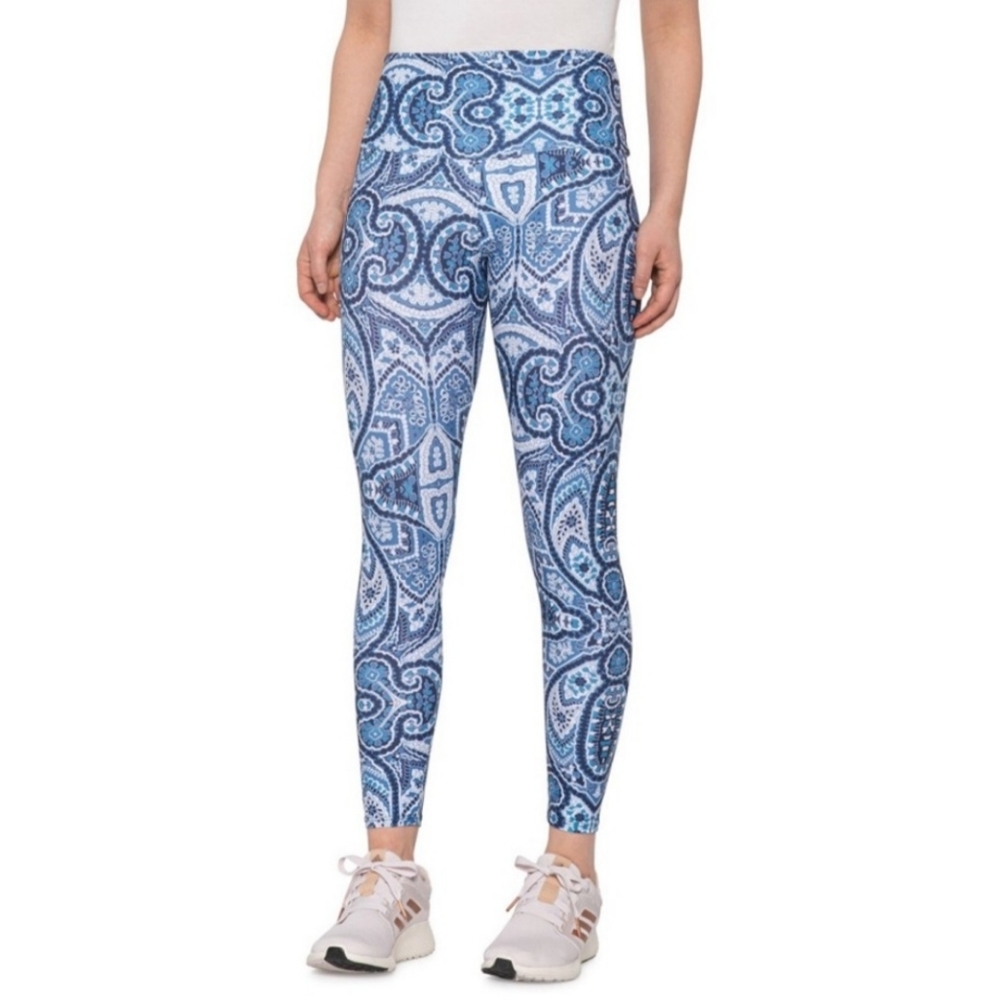 Onzie High Waisted Paisley Print Blue Leggings - Picture 1 of 10